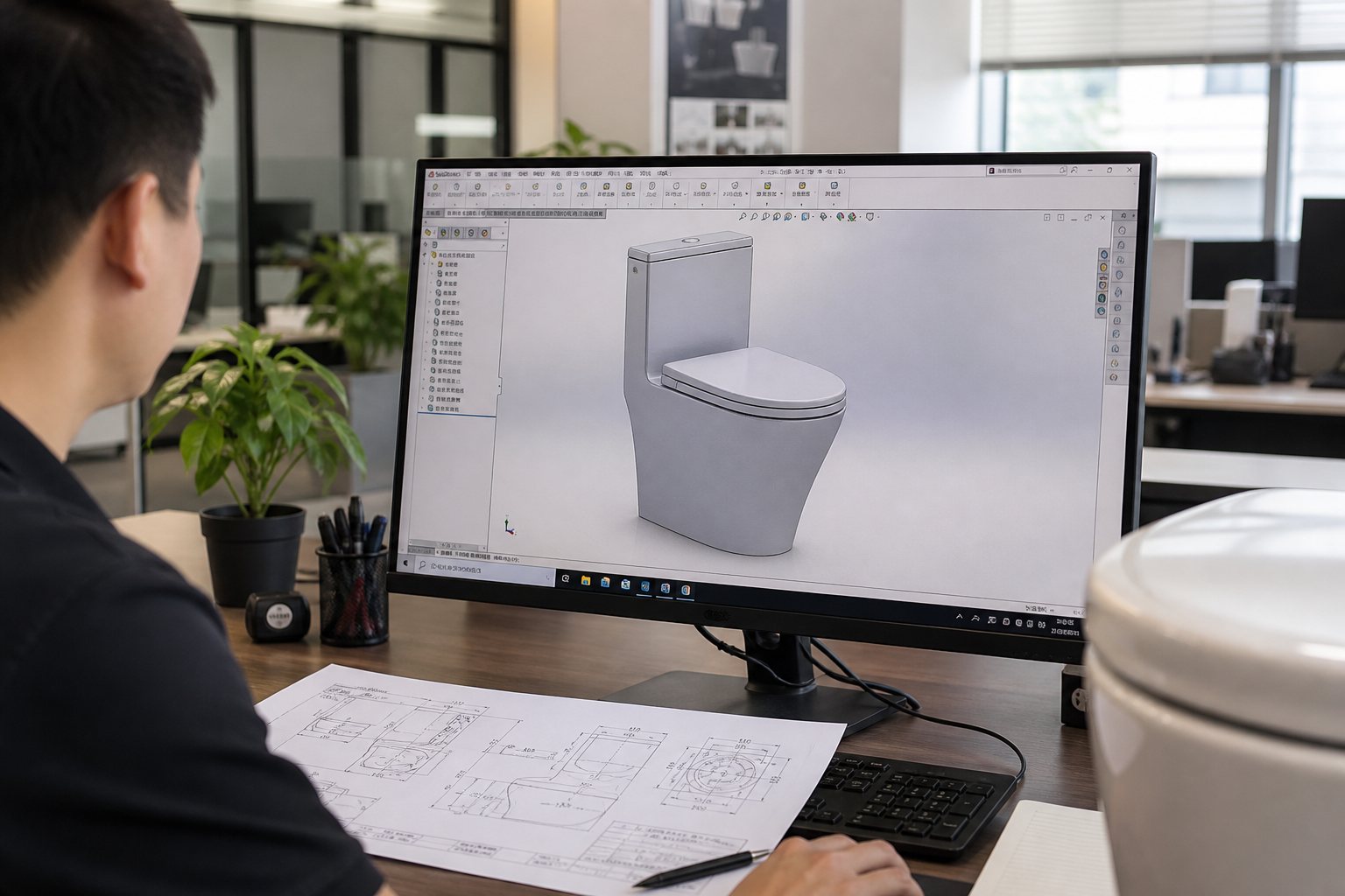 Toilet CAD design workstation for ODM development