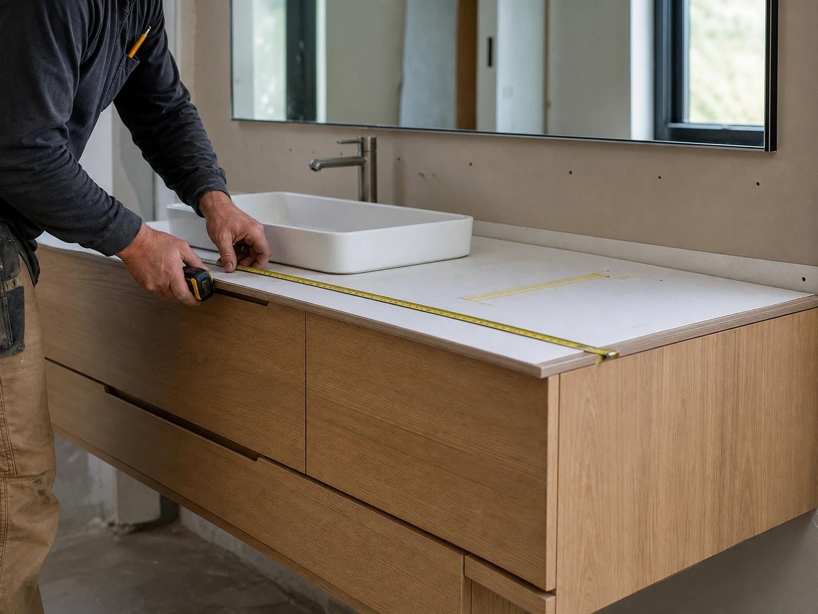 Custom vanity sizing for hotel mock-up bathrooms