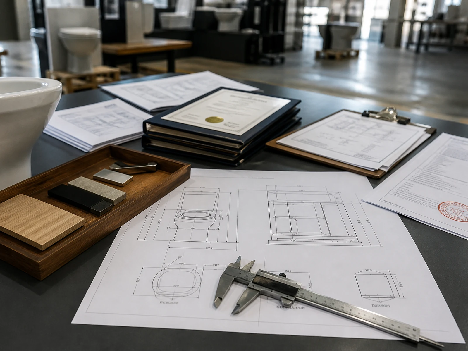 Technical drawings and compliance files for sanitary ware projects