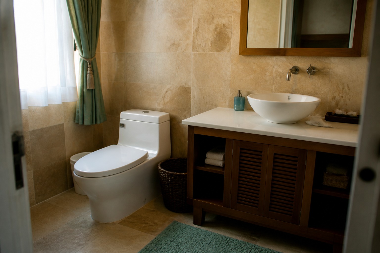 Boutique hotel bathroom with toilet and vanity