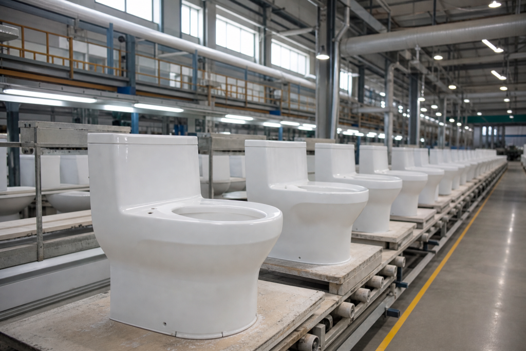 Toilet production line on the factory floor