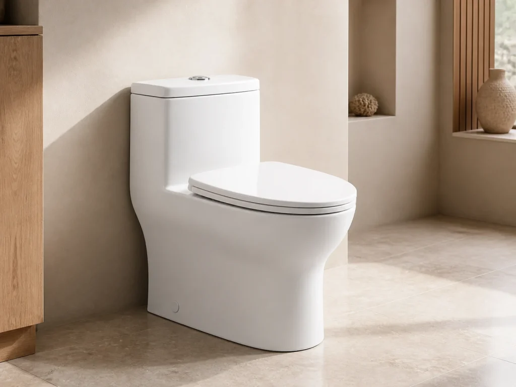 One-piece toilet in a contemporary bathroom